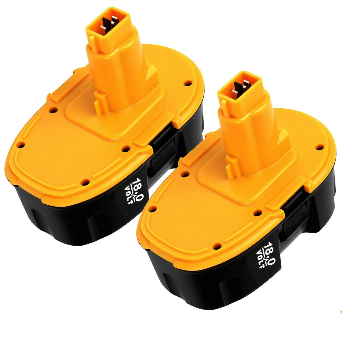 Two yellow 18V NiMH battery packs with textured finish