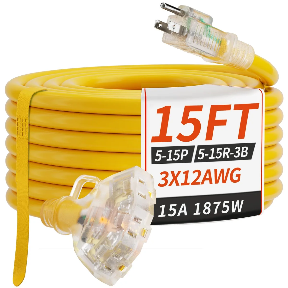  PlugSaf PS-15-12-3-3Y 15 ft 12/3 Power Extension Cord — product photo