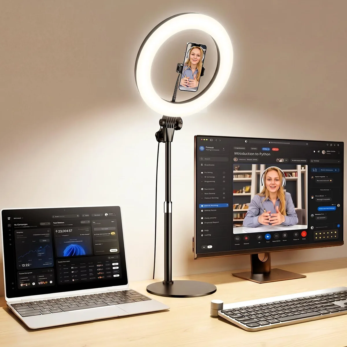  Yarrashop 10.5" Ring Light with Stand, USB, 3000-6500K, 120 LED, CRI 95 — product photo