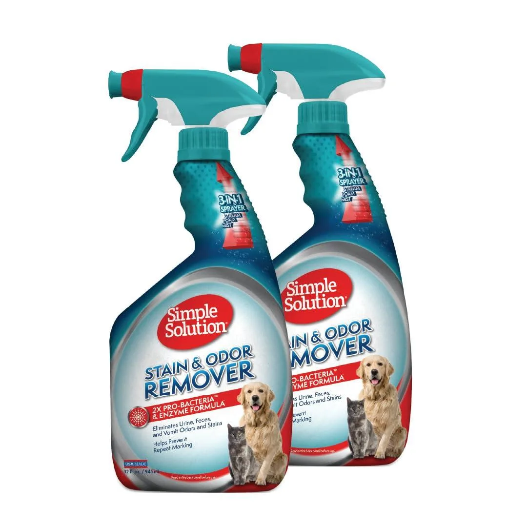 Two white 32 oz spray bottles with 3-in-1 nozzle