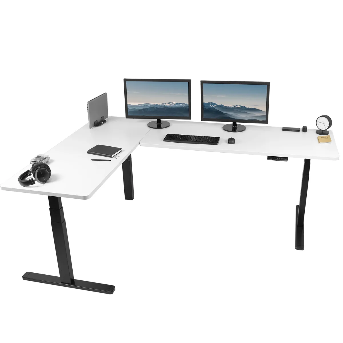 VIVO VIVO Electric 83" x 60" Corner Standing Desk White/Black office furniture — product photo