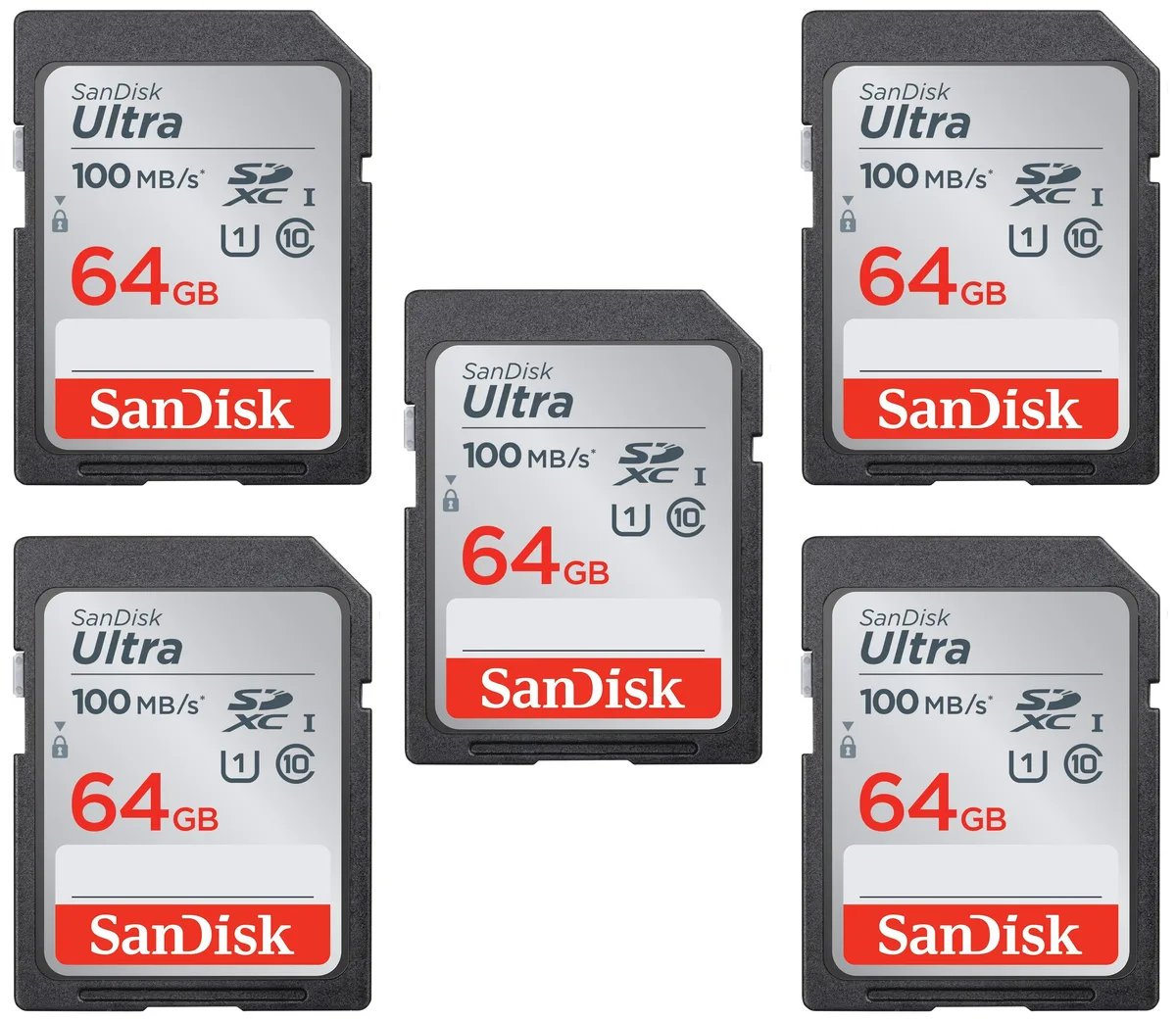 SanDisk SanDisk Ultra 64GB SDXC SDSDUNR-064G-GN6IN Class 10 5-pack with cases — product photo