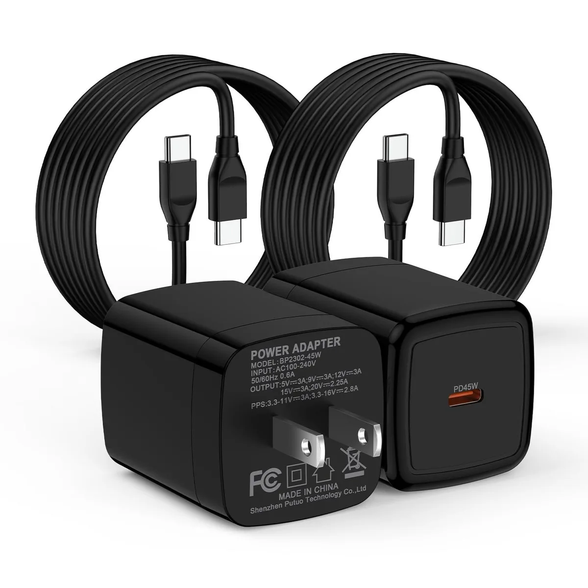 White rectangular USB-C charger with attached six-foot cable