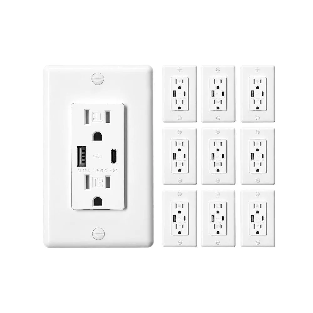 VEVOR VEVOR USB Wall Outlet 24 W 15 A Type C &amp; A White 10 Pack — product photo