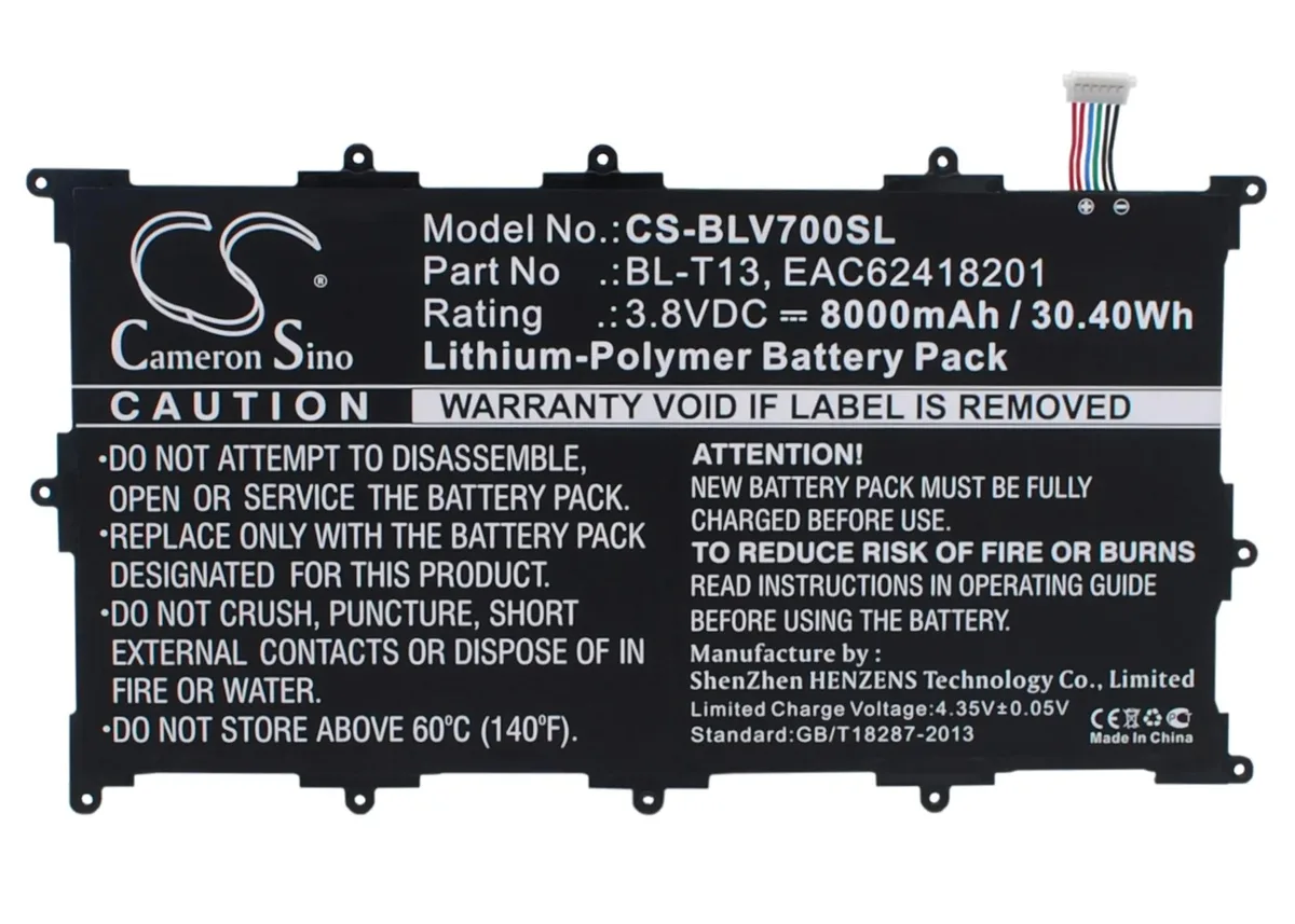 Rectangular flat battery pack with connector ribbon, light grey finish