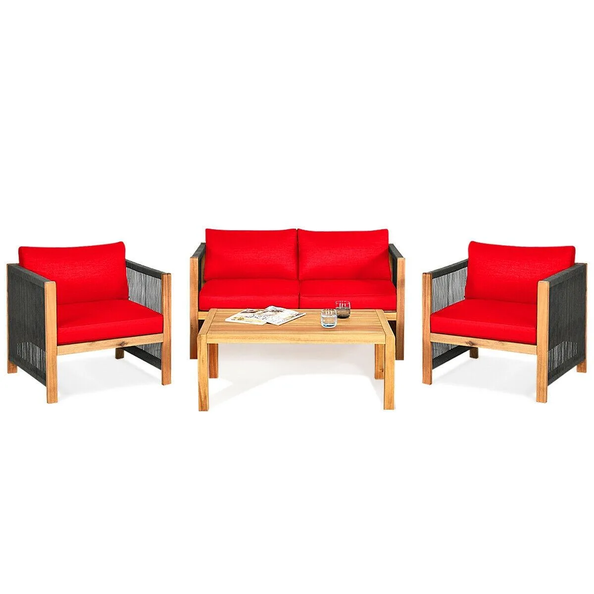 SlickBlue SlickBlue 4-Piece Acacia Wood Patio Furniture Set Red — product photo