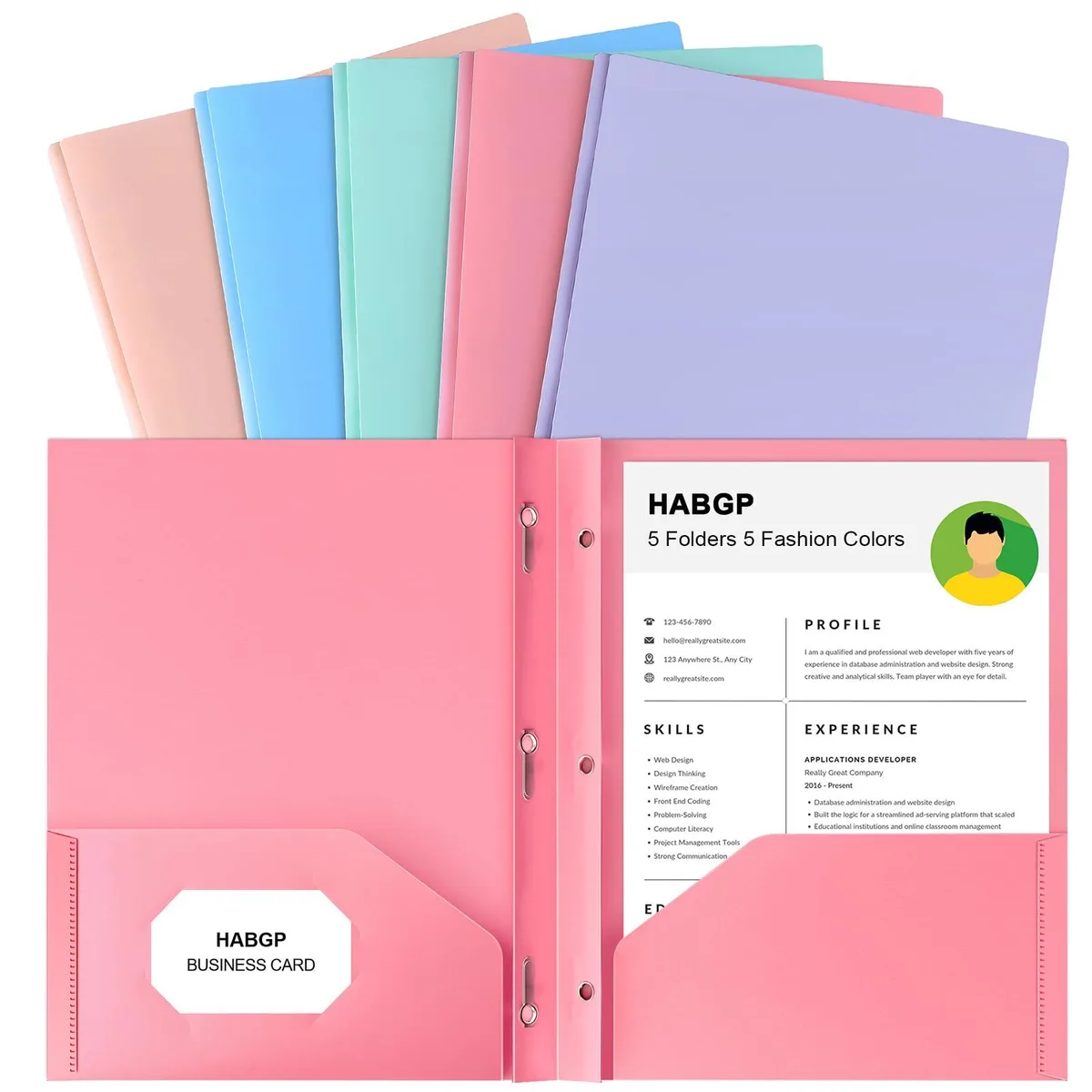  habgp S209 2-Pocket Prong File Folder 5-Pack Pastel .5 in 11.5 x 8.5 in 100 Sheets — product photo