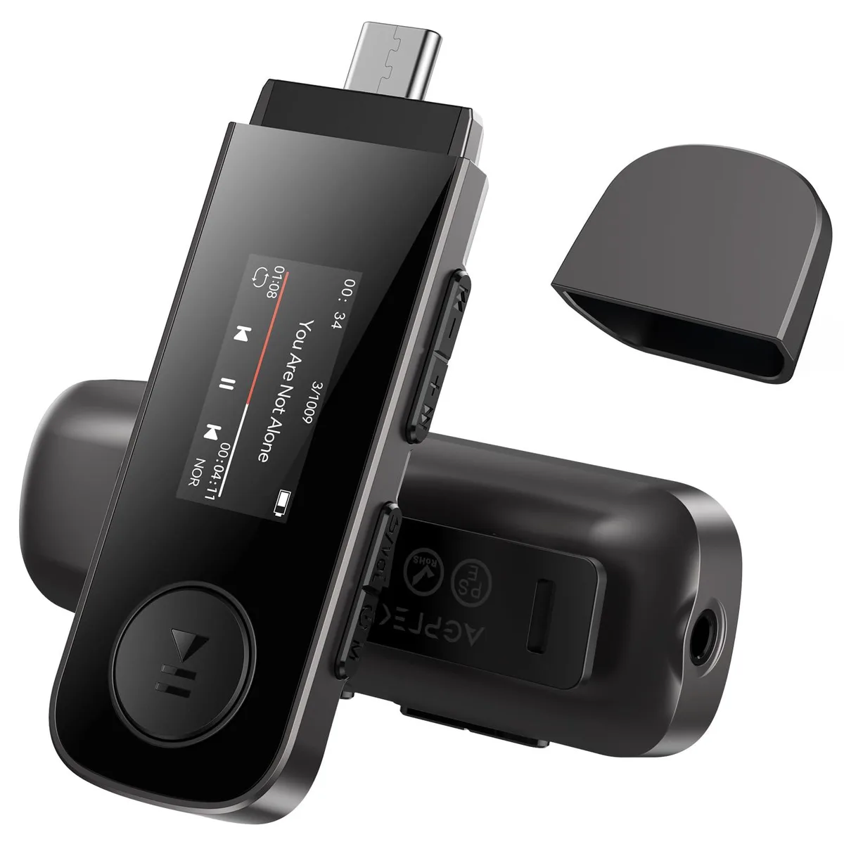  AGPTEK U5PL 64GB MP3 Player Bluetooth 5.3 Type-C USB Clip Gray — product photo