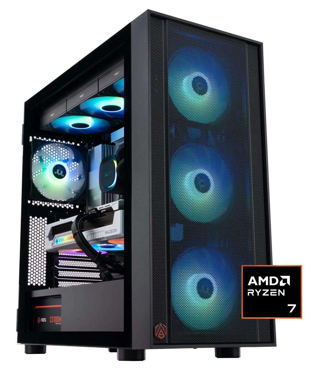 ABS ABS ER9800X3D9070XT Ryzen 7 9800X3D Radeon 9070 XT 32GB 2TB gaming PC — product photo