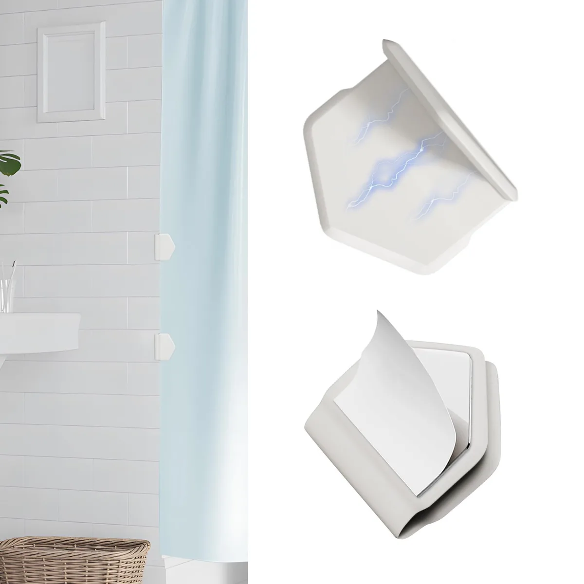 Two white silicone magnetic clips for shower curtains