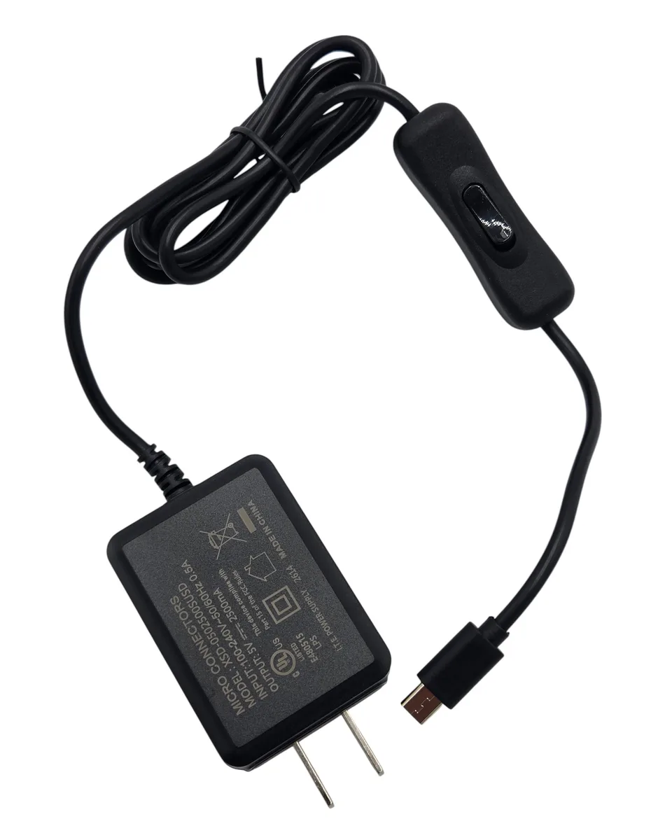 Micro Connectors Micro Connectors RAS-PWR03-PI 5V 2.5A Micro USB power adapter with on/off switch — product photo