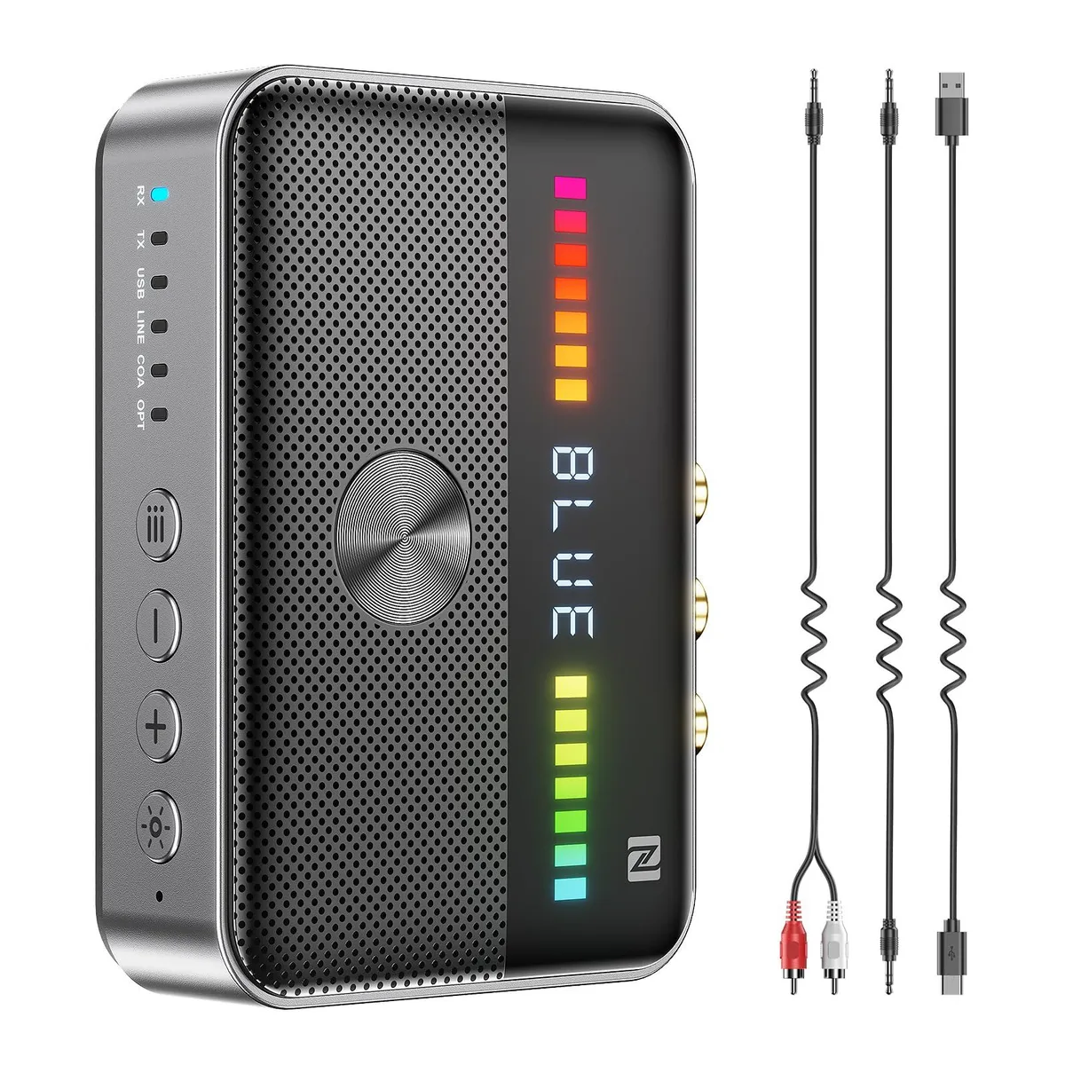 Black rectangular Bluetooth 6.0 adapter with RGB lighting and multiple ports
