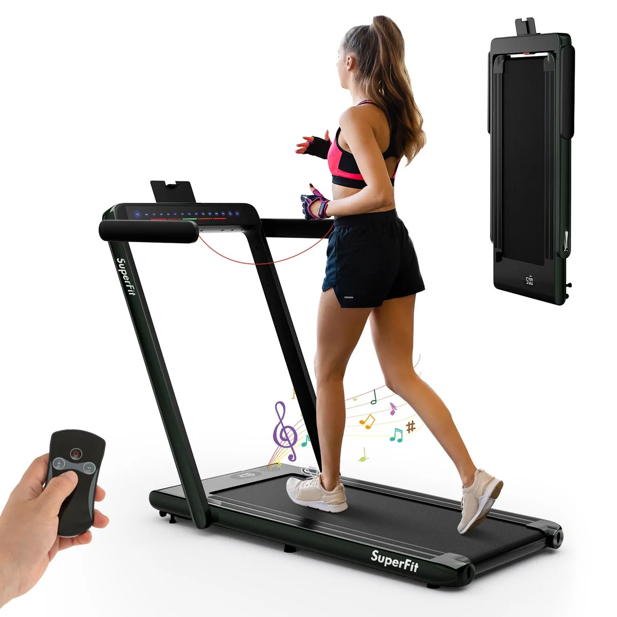 Costway folding treadmill with dual LED display and Bluetooth speaker