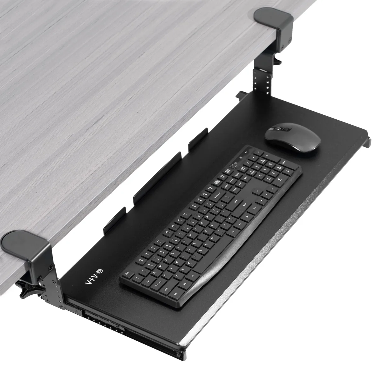 VIVO VIVO Black Clamp-on Height Adjustable Keyboard Mouse Under Desk Slider Tray 26.8 33 8.5 2.4 3.4 11 .5 .2 5 — product photo