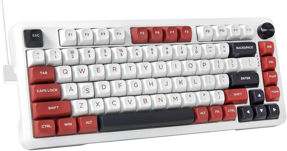 TUKO TUKO 75% Wired Mechanical Gaming Keyboard White Red Knob Gasket Hot-swap — product photo