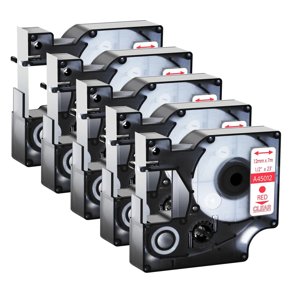 GREENCYCLE GREENCYCLE D1 Label Tape Red on Clear 12mm x 23ft 5 Pack — product photo
