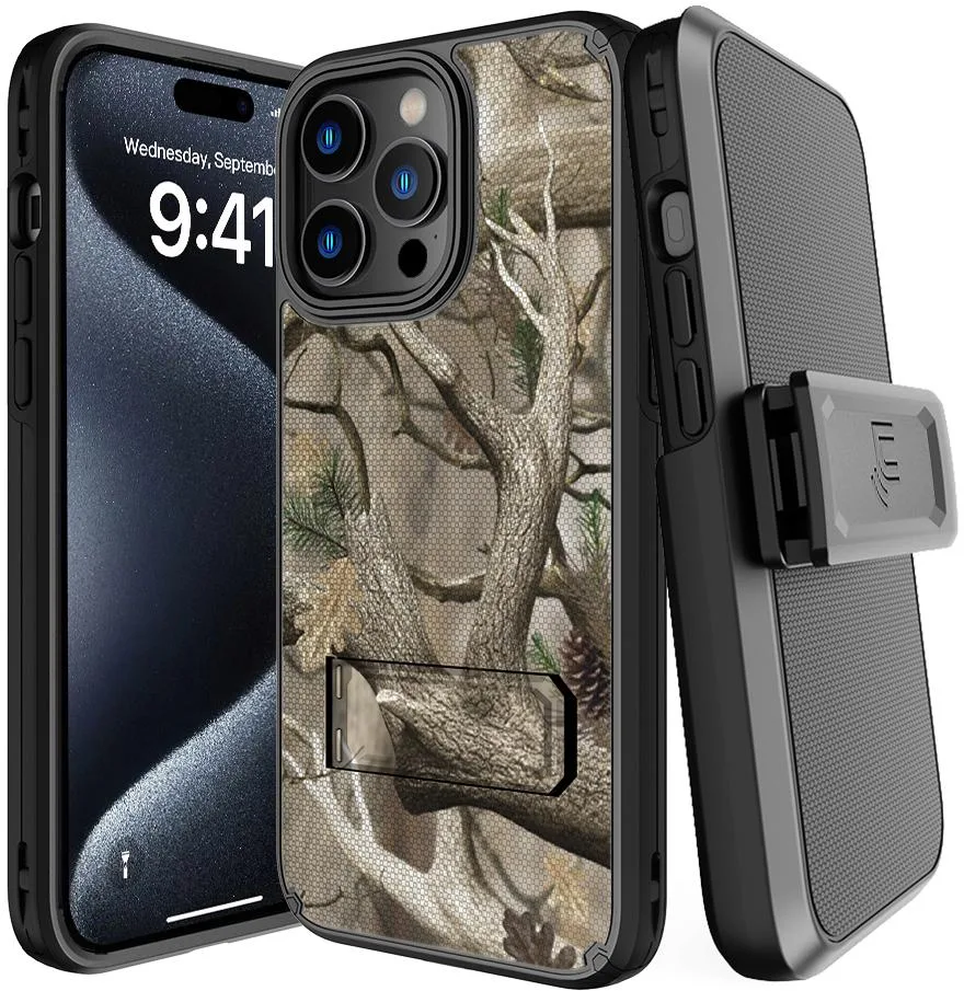 Nakedcellphone Nakedcellphone Tough Stand Case + Belt Clip Holster Combo for iPhone 15 Pro Max - Bush Camo — product photo