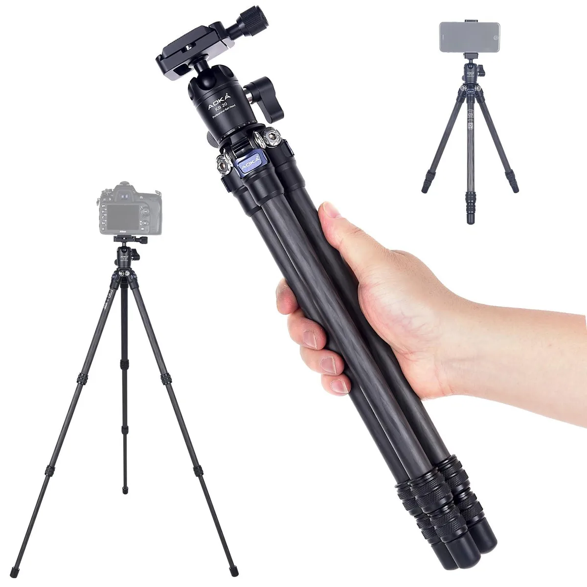 ARENTI ARENTI 2 in 1 Accessory Carbon Fiber Tripod 28 inch 1.1 lb 360 Ball Head — product photo