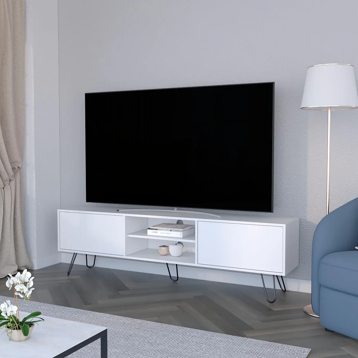 tuphen tuphen White Hairpin Leg TV Stand 55 — product photo