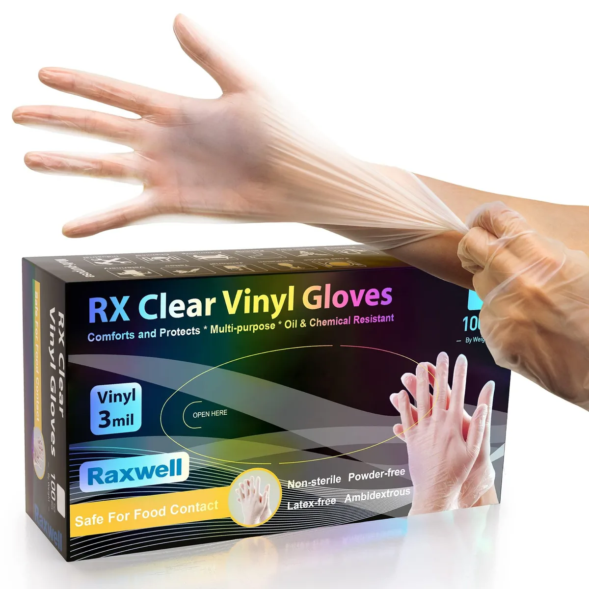  Raxwell RX60003 Clear Vinyl Gloves Large 100 Pack 3 mil — product photo
