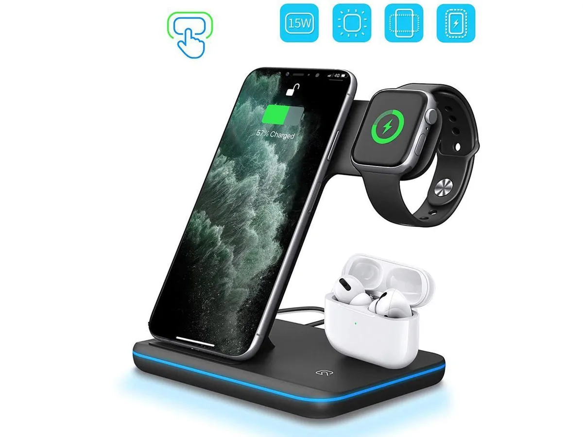KEHIPI KEHIPI 3 in 1 Wireless Charger Stand 15W Black — product photo