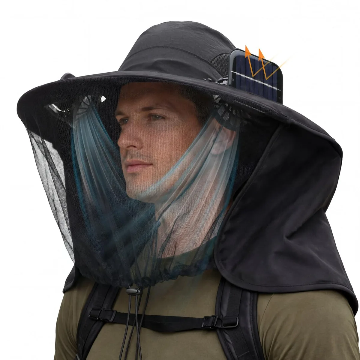 Mosquito Net Hat with 2 Solar Fans Black 56-64 cm — product photo