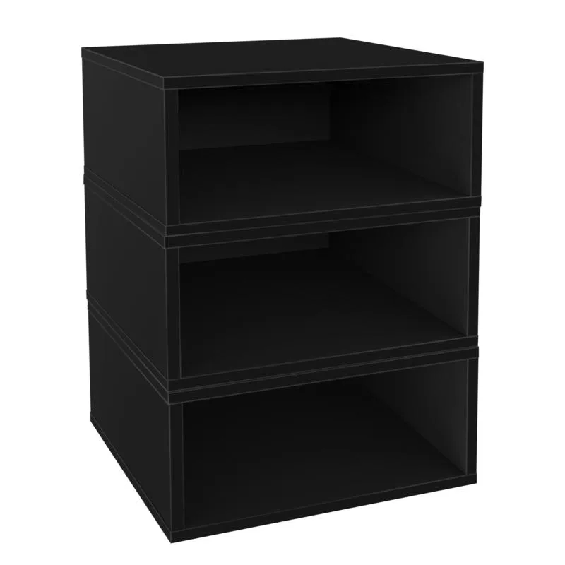 Three half-size wooden storage cubes with snap-together joints