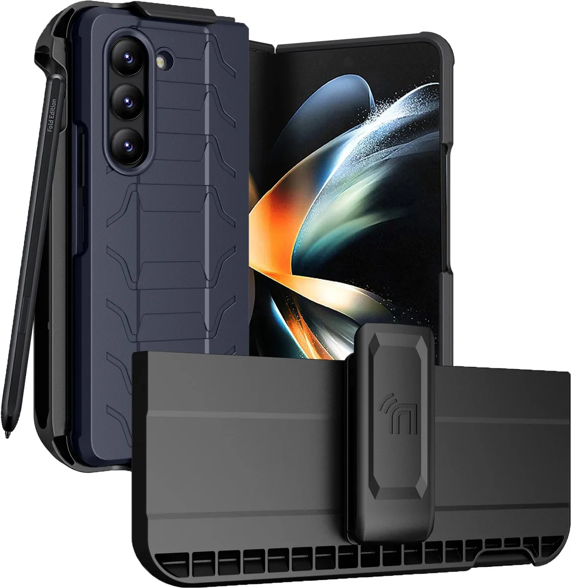 Nakedcellphone Nakedcellphone Tactical Case &amp; Holster Combo for Galaxy Z Fold 5 5G SM-F946U 2023 Navy — product photo