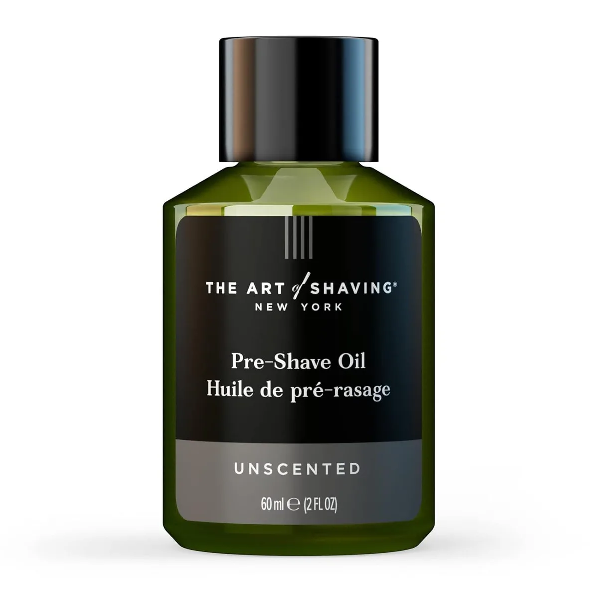 Small clear bottle of unscented pre-shave beard oil with dropper cap