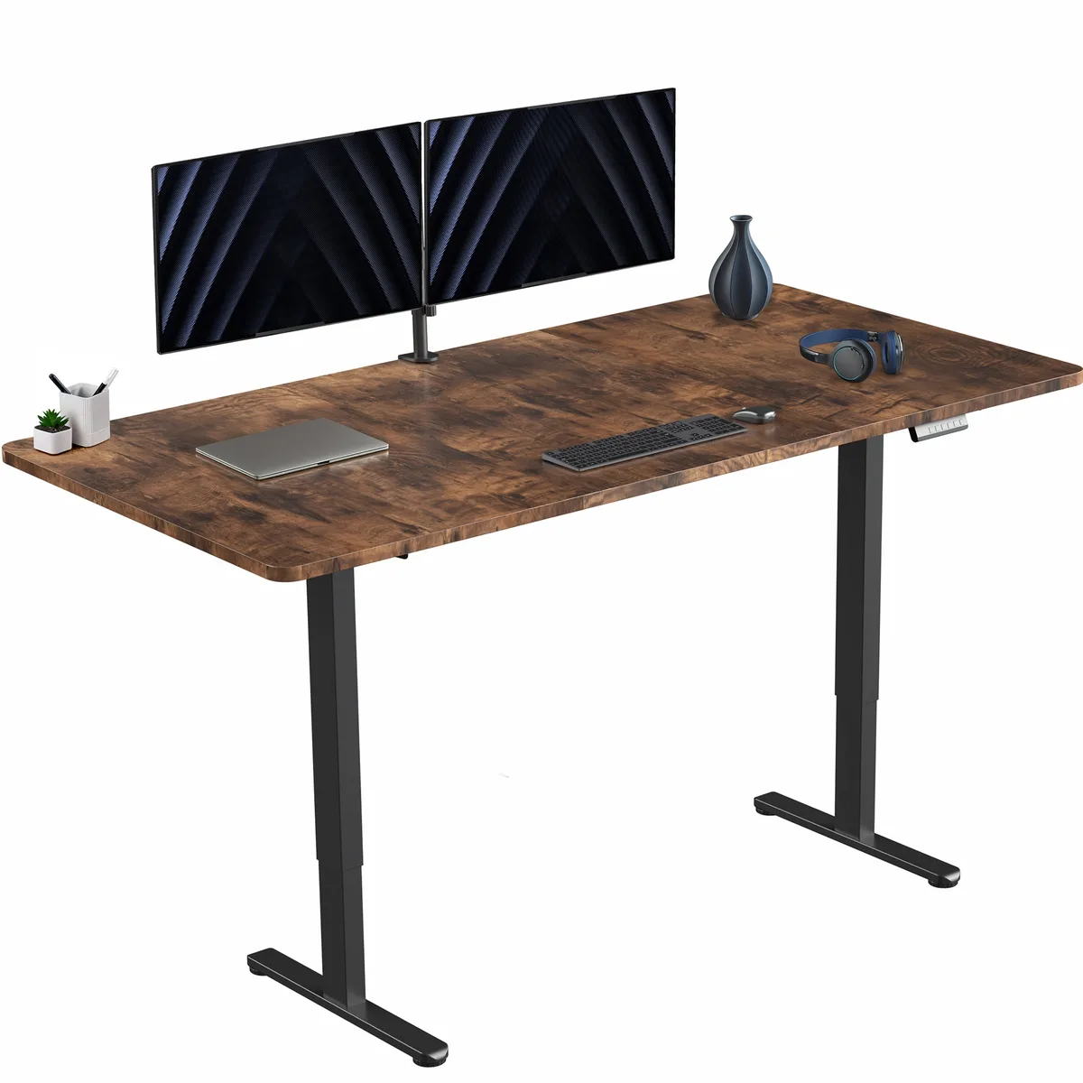 VIVO VIVO Electric Dual Motor 71 x 36 Standing Desk Vintage Brown Black Frame office furniture — product photo