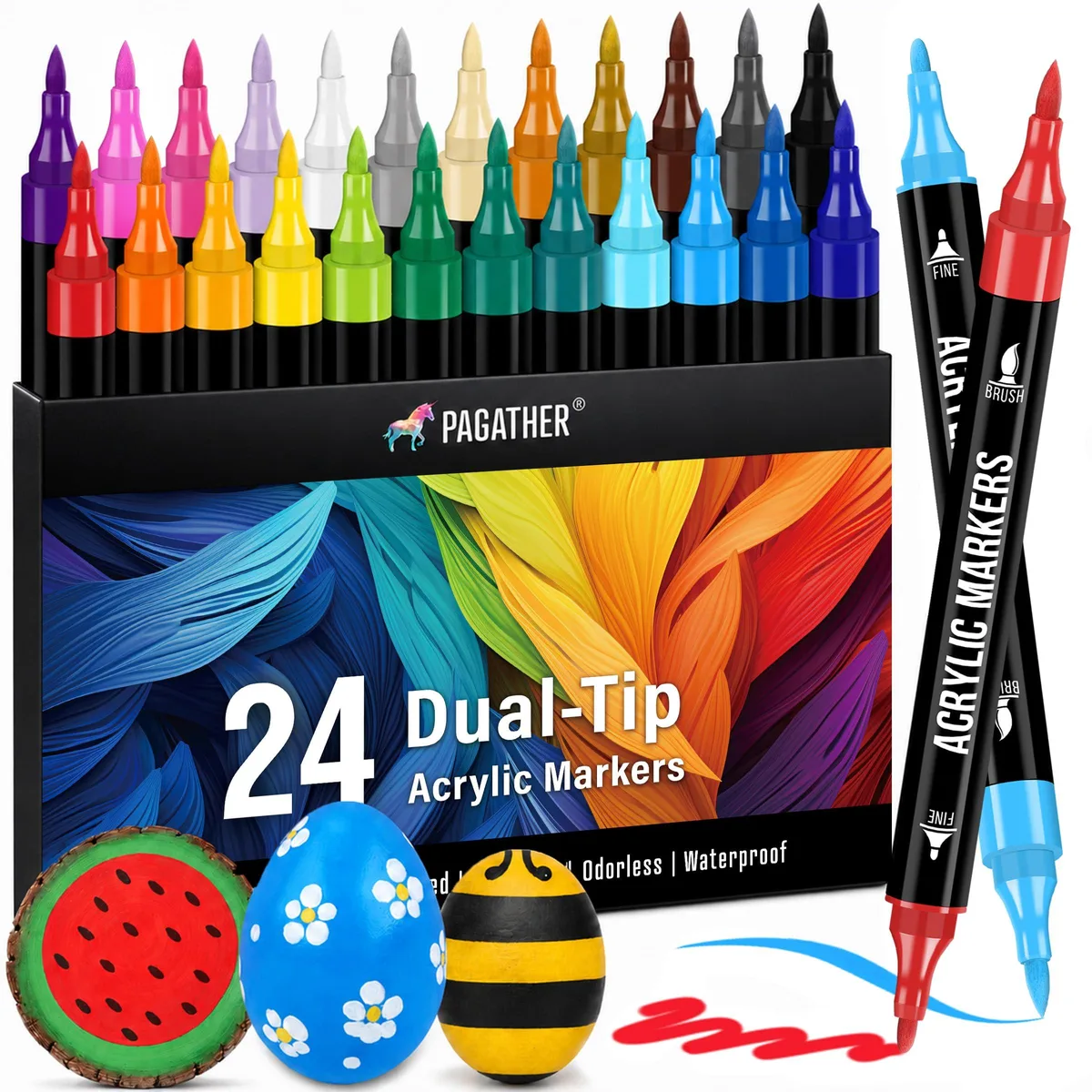 24 Colors Acrylic Paint Markers Dual Tip Pens — product photo