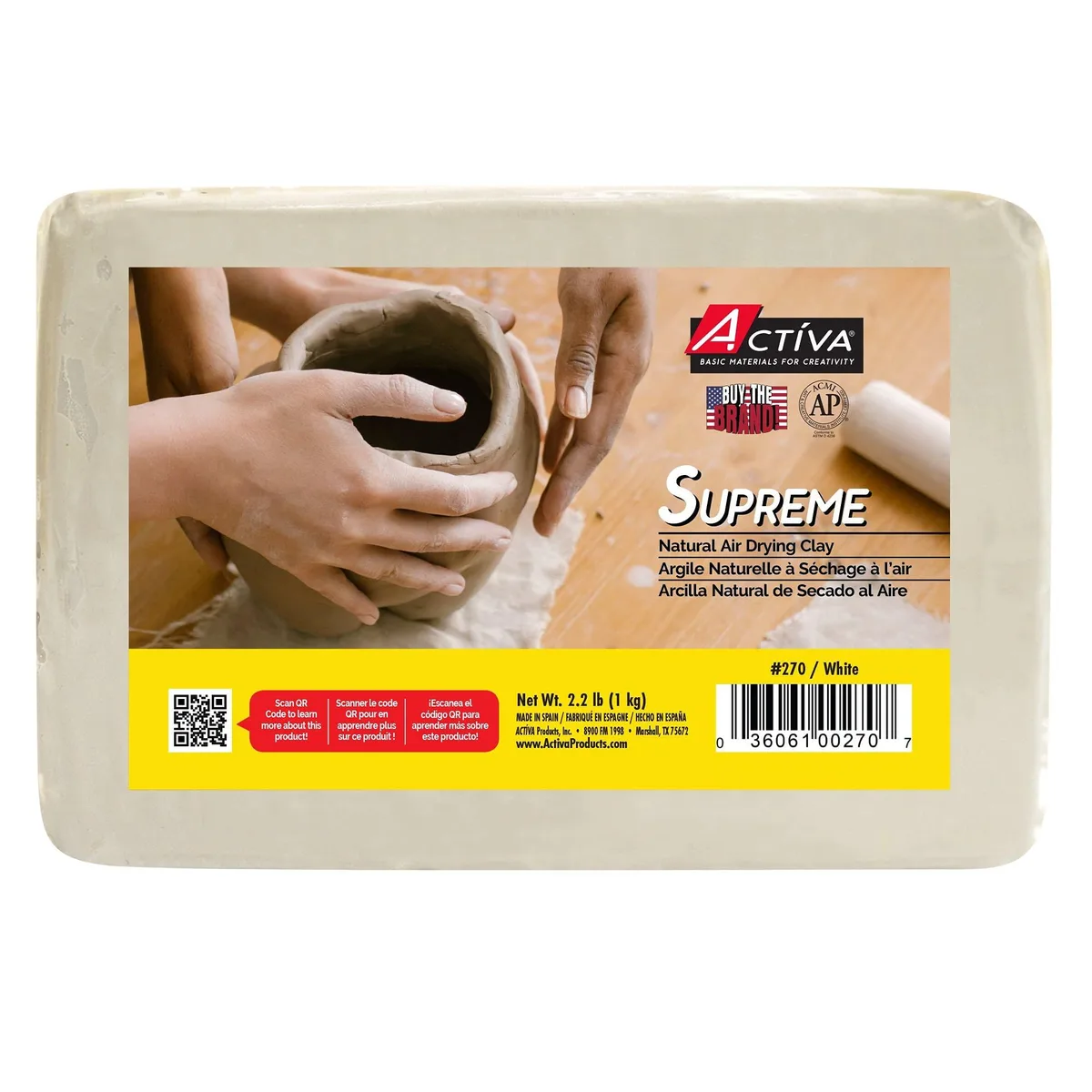  Avery ACTIVA Supreme Artist's Air-Dry Clay 2.2 lbs White — product photo