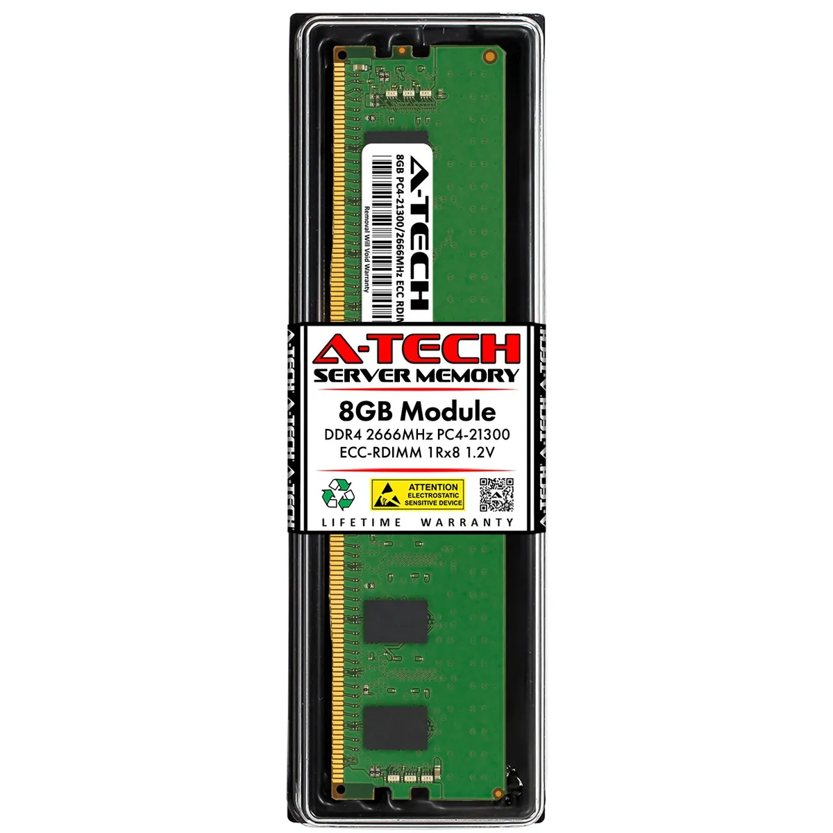 A single green 288-pin DDR4 RDIMM with black chips and a silver label