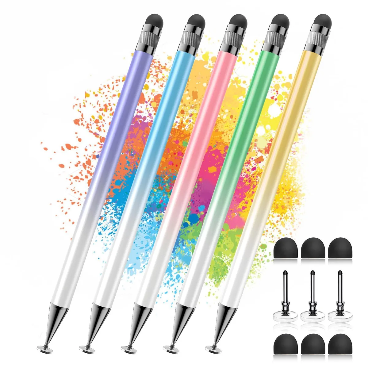 Bopomofo 2-in-1 Stylus Pen 5-Pack Pink Yellow Green Blue Purple — product photo