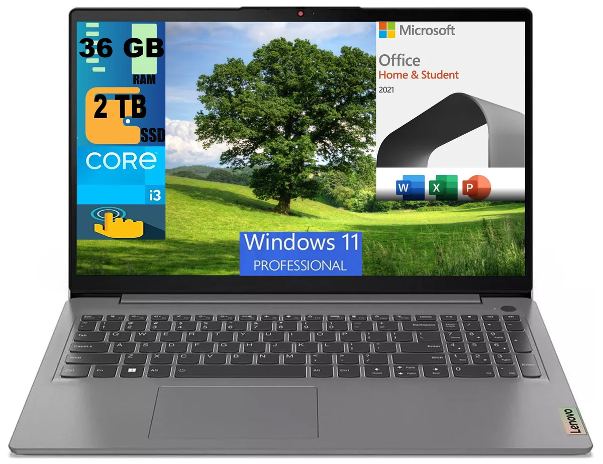 Lenovo Lenovo Ideapad 1i 15 laptop 15.6 FHD Touch i3-1215U 36GB 2TB Windows 11 Pro Office — product photo