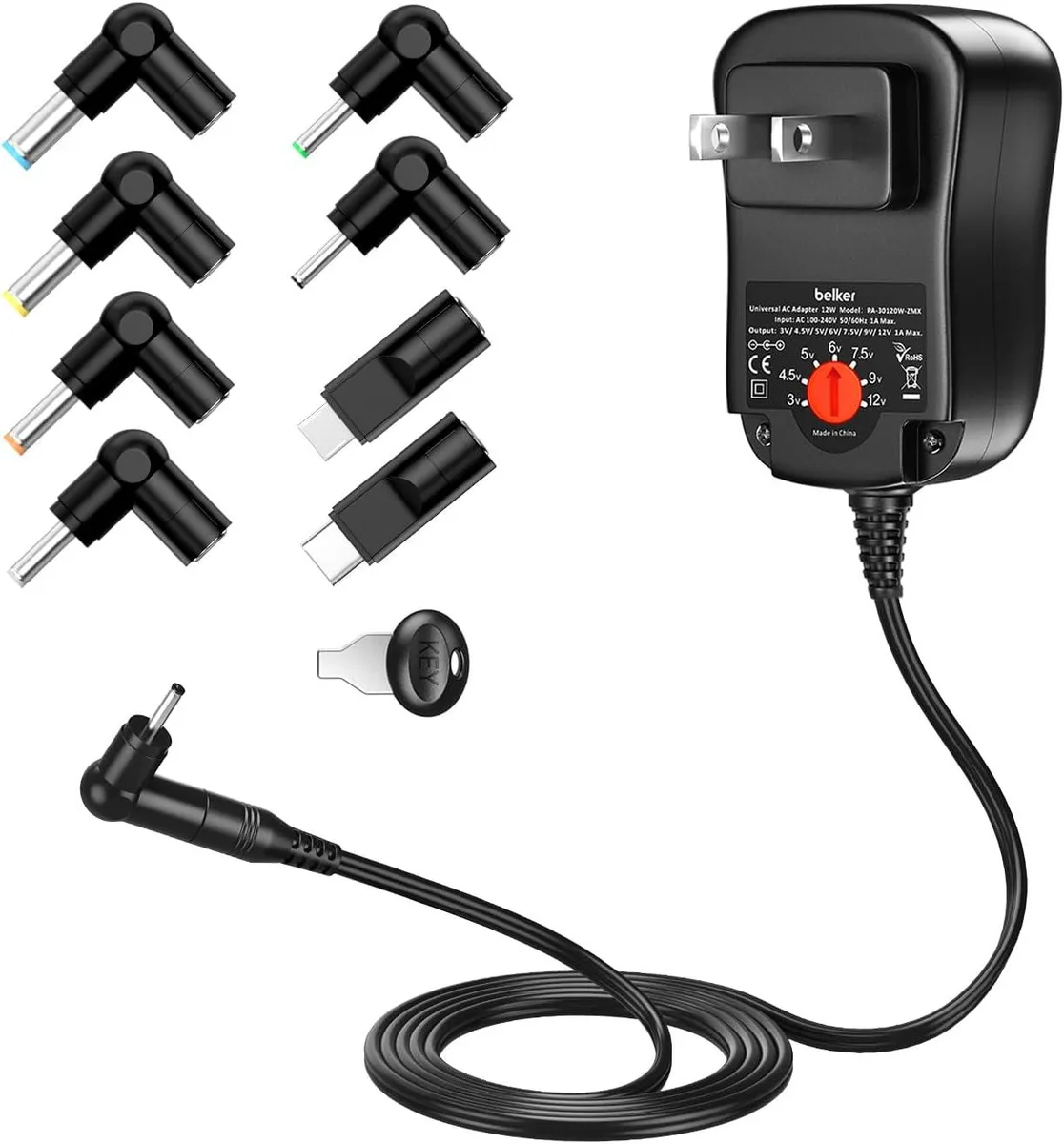 BASEUS BASEUS 12W Universal AC Adapter 3V-12V 1000mA 7 Tips — product photo
