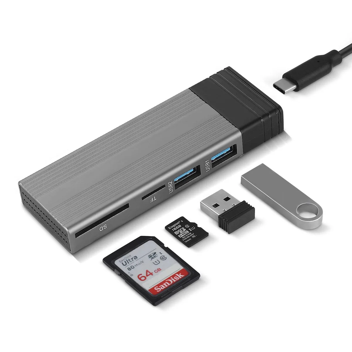 TROPRO TROPRO M.2 NVME SATA SSD Enclosure RTL9210B 10Gbps USB 3.1 Type-C Aluminum Gray 4-in-1 — product photo