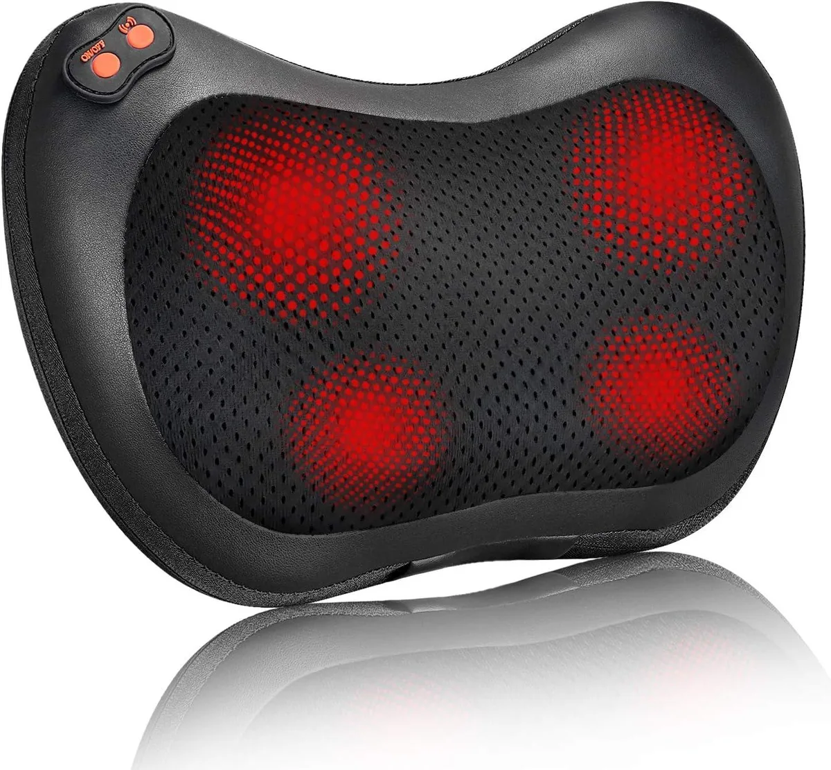 Blue shiatsu massage pillow with faux leather and mesh fabric, corded electric, 1200 grams