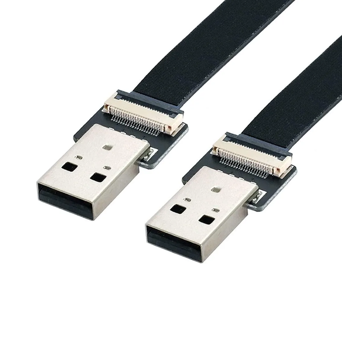 Flat black USB Type-A male cable, ultra-slim ribbon design, fifty centimetres long