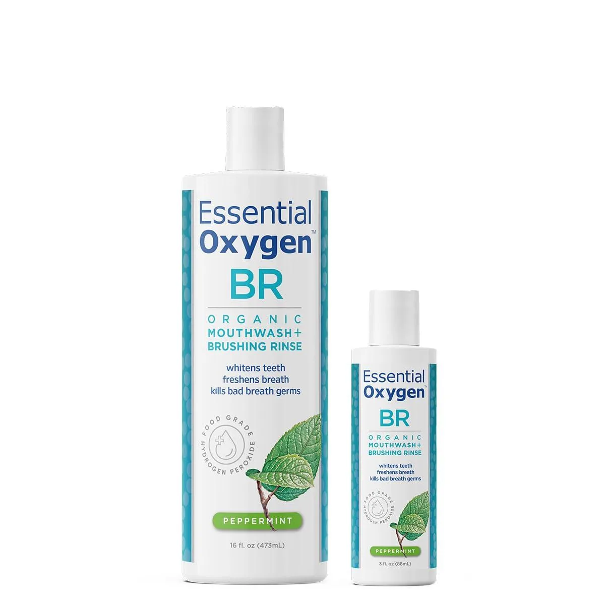 Two bottles, white liquid, peppermint oral rinse, 19 fl oz pack