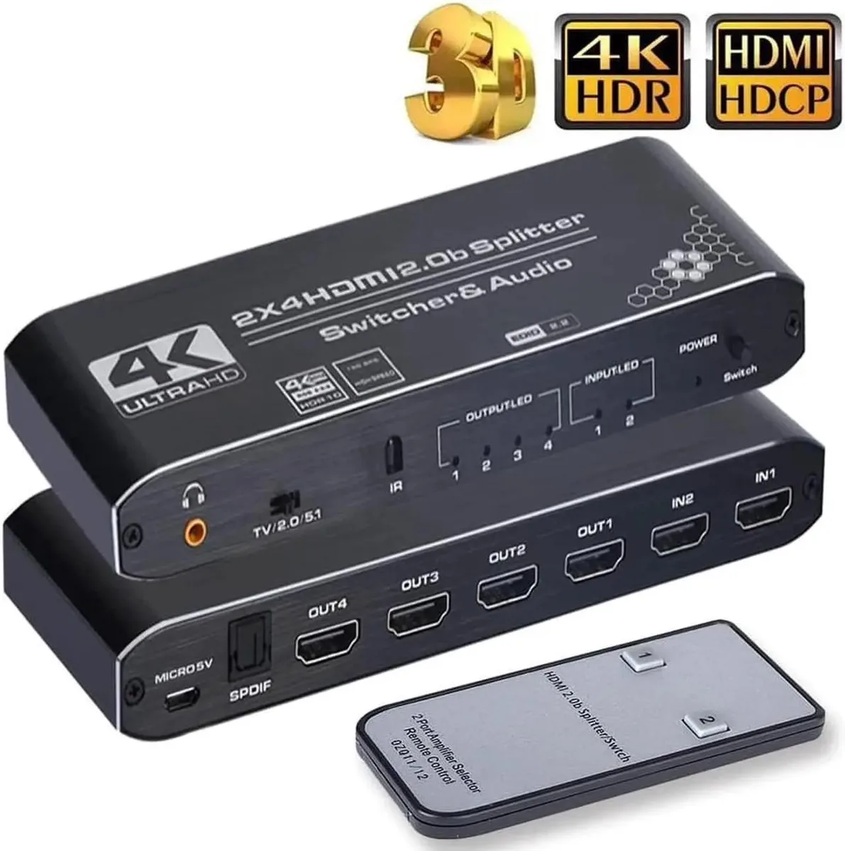 Vszerda Vszerda HDMI Switch Splitter 2x4 Audio Extractor 4K@60Hz Remote — product photo