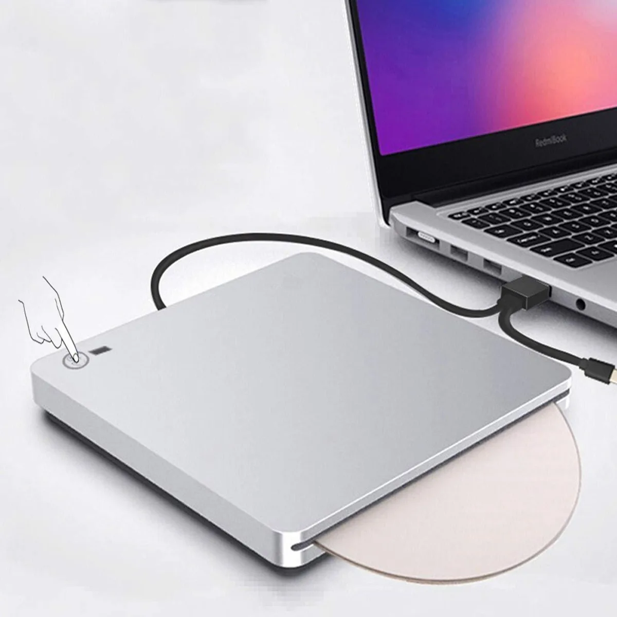 Xglysmyc Ultra Slim External Blu-ray Drive Silver USB 3.0 Type-C — product photo