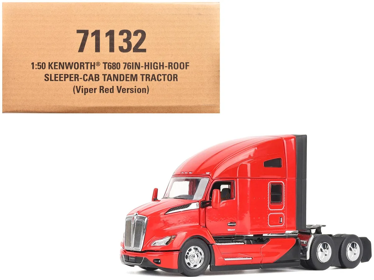 DieCast Masters DieCast Masters Kenworth T680 76" High Roof Sleeper Viper Red Transport Series 1/50 Hobby Collectible — product photo