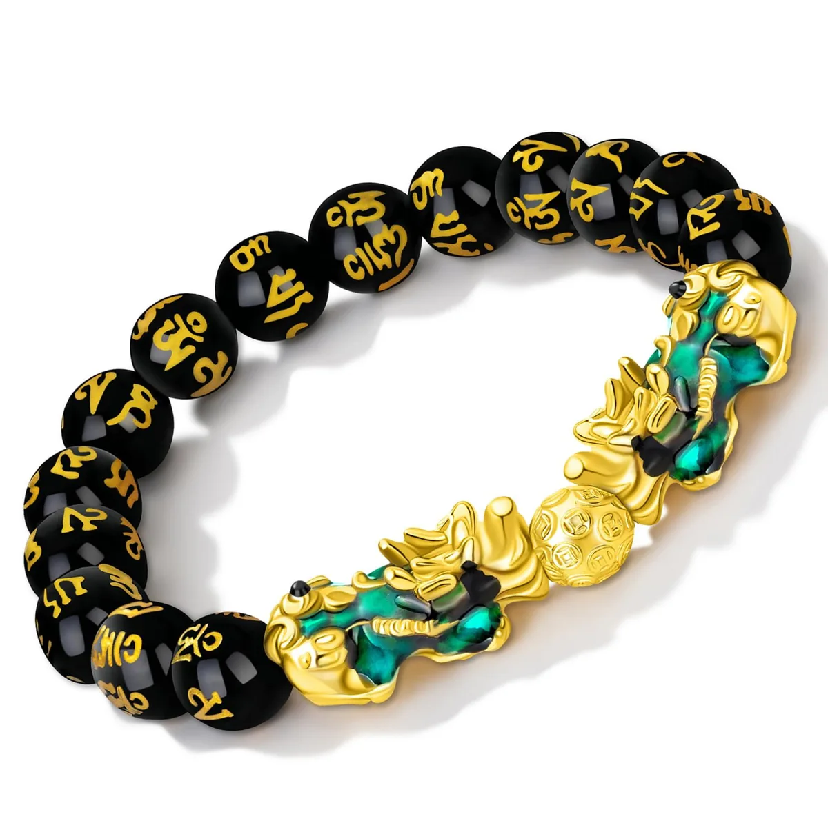  MANRUO Black Obsidian Pi Xiu Bracelet 10mm 14 Beads — product photo