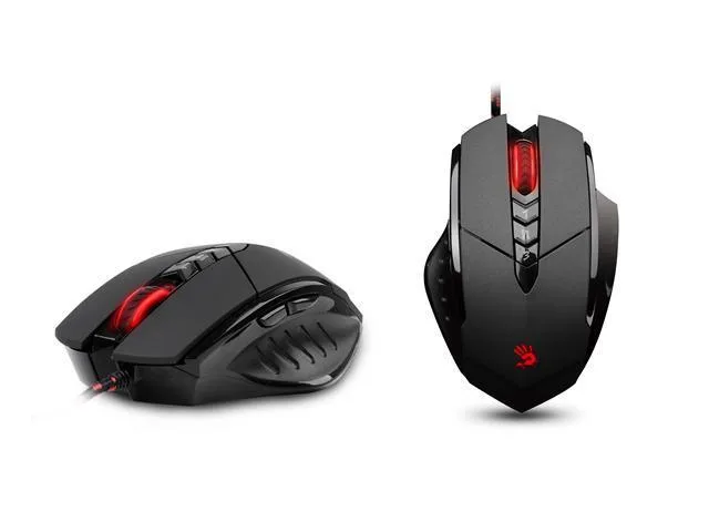 Black wired gaming mouse with eight buttons and scroll wheel