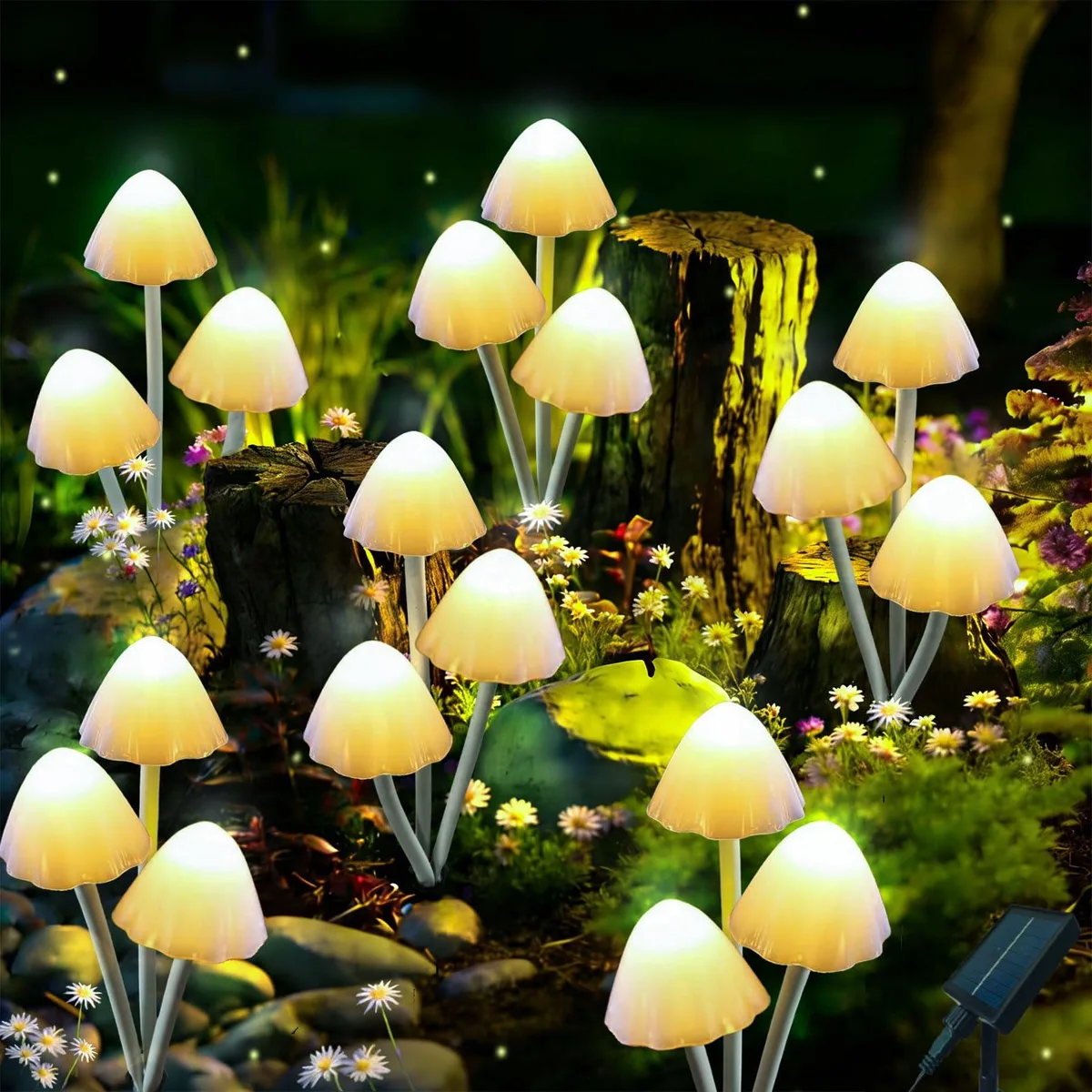  Solar Mushroom Lights 6 Pack 18 LED White Black — product photo