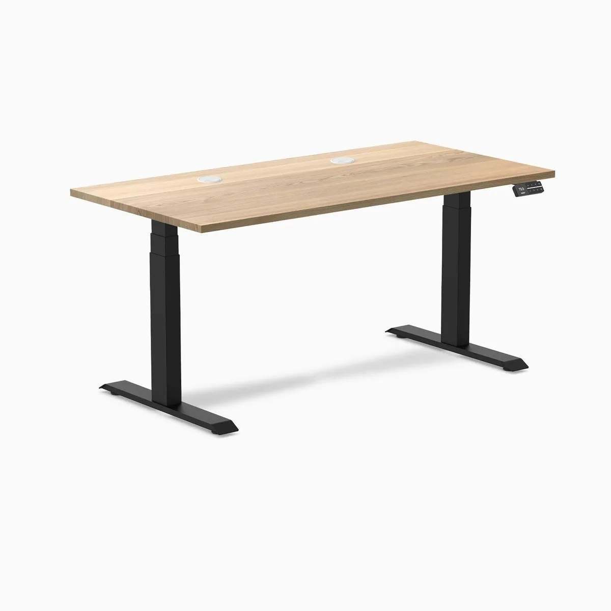 Desky Desky Dual Hardwood Sit Stand Desk White Ash 60 x 30 inches Grommets Matte Black 140 kg — product photo