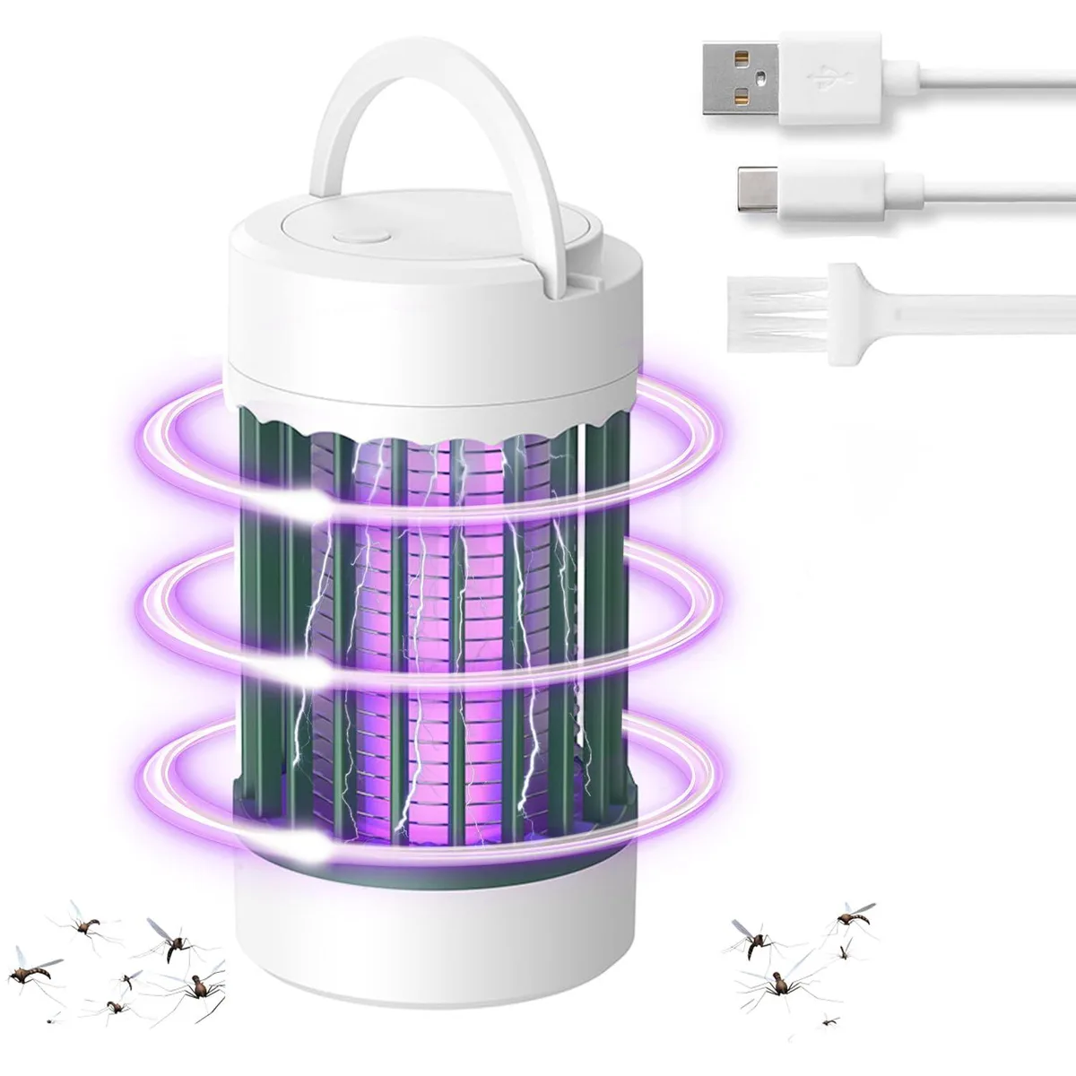 Black cylindrical bug zapper with USB charging and hanging loop