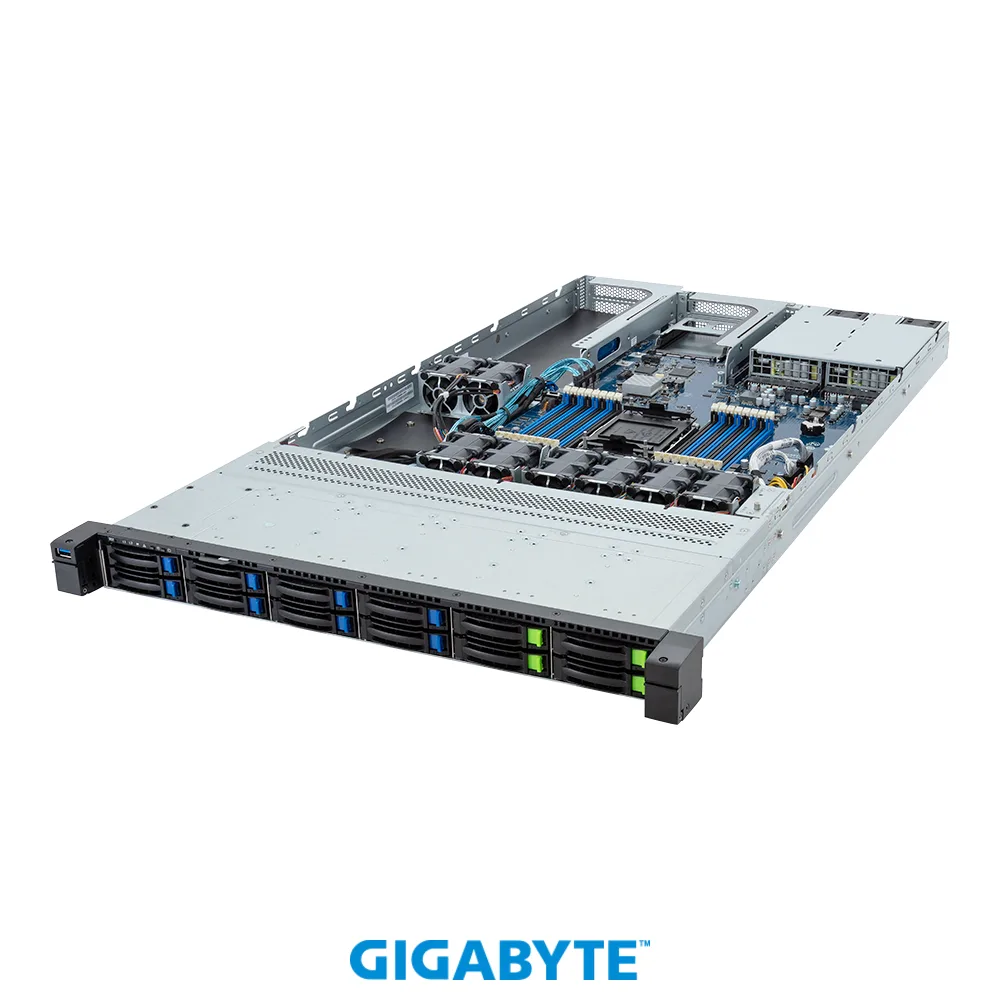 GIGABYTE GIGABYTE R163-SG2-AAC1 1U Barebone Server, Single Xeon, 16 DIMM, 10 Bays, 1 GPU — product photo