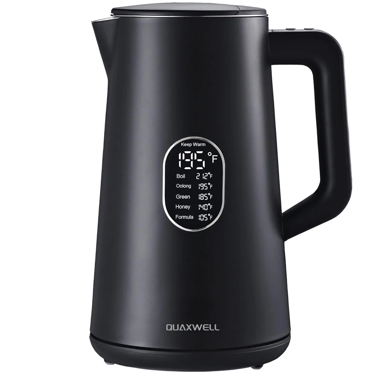 Black 1.5 litre electric kettle with digital display and double wall construction